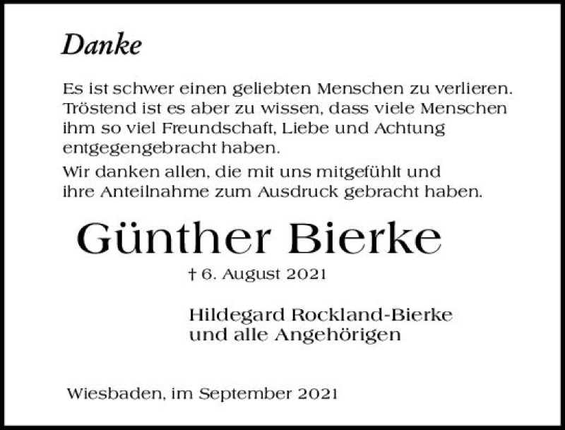  Traueranzeige für Günther Bierke vom 04.09.2021 aus vrm-trauer