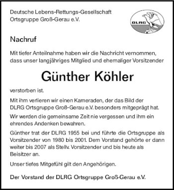 Traueranzeige von Günther Köhler von vrm-trauer