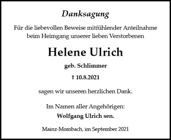 Traueranzeige von Helene Ulrich von vrm-trauer