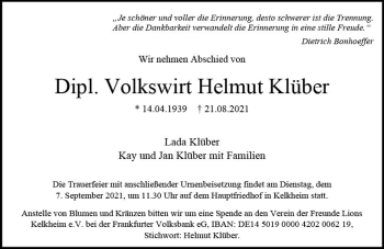 Traueranzeige von Helmut Klüber von vrm-trauer
