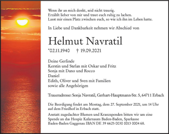 Traueranzeige von Helmut Navratil von vrm-trauer
