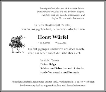 Traueranzeige von Horst Würfel von vrm-trauer