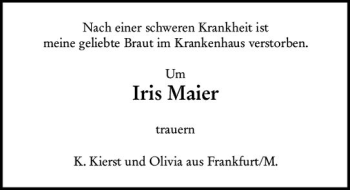 Traueranzeige von Iris Maier von vrm-trauer