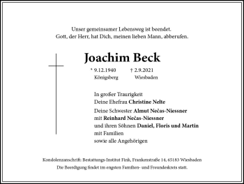 Traueranzeige von Joachim Beck von vrm-trauer