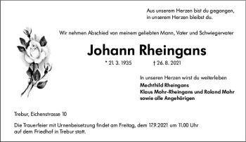 Traueranzeige von Johann Rheingans von vrm-trauer
