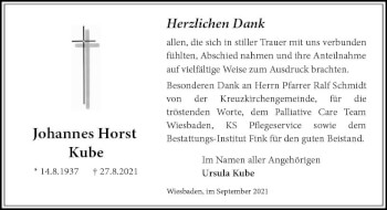 Traueranzeige von Johannes Horst Kube von vrm-trauer