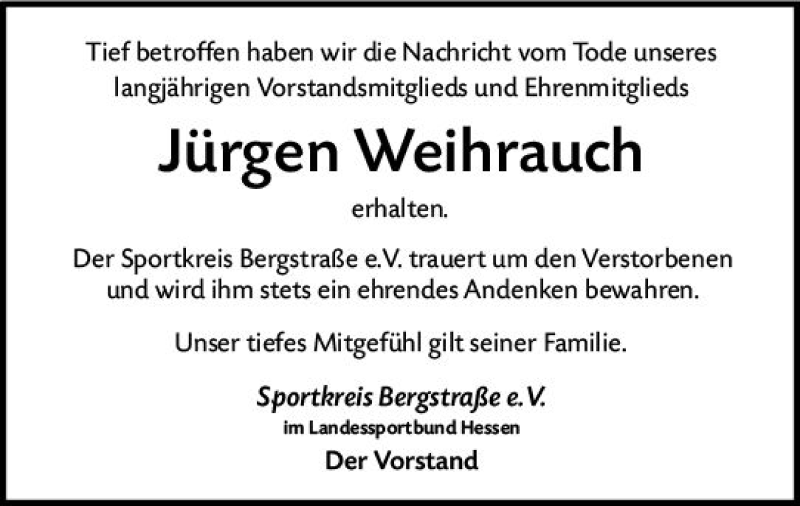  Traueranzeige für Jürgen Weihrauch vom 11.09.2021 aus vrm-trauer