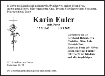Traueranzeige von Karin Euler von vrm-trauer