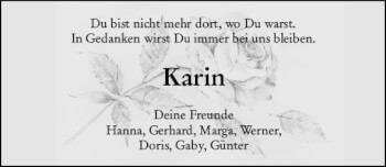 Traueranzeige von Karin Herbertz von vrm-trauer