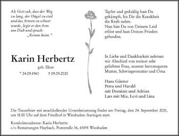 Traueranzeige von Karin Herbertz von vrm-trauer