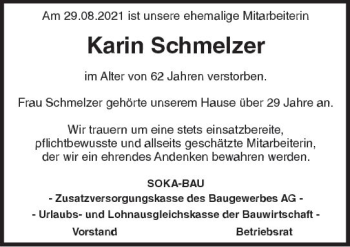 Traueranzeige von Karin Schmelzer von vrm-trauer