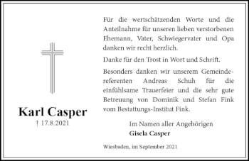 Traueranzeige von Karl Casper von vrm-trauer