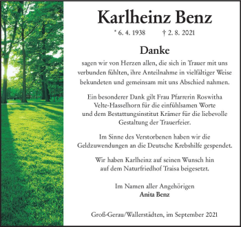 Traueranzeige von Karlheinz Benz von vrm-trauer