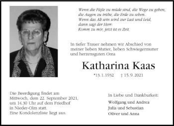 Traueranzeige von Katharina Kaas von vrm-trauer
