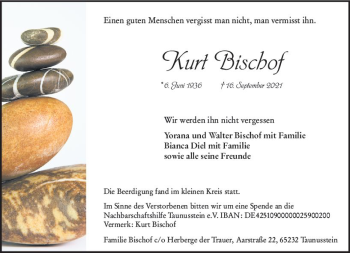 Traueranzeige von Kurt Bischof von vrm-trauer