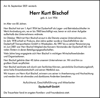 Traueranzeige von Kurt Bischof von vrm-trauer