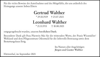 Traueranzeige von Leonhard Walther von vrm-trauer