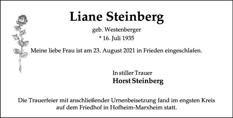  Traueranzeige für Liane Steinberg vom 24.09.2021 aus vrm-trauer