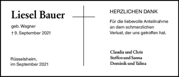 Traueranzeige von Liesel Bauer von vrm-trauer