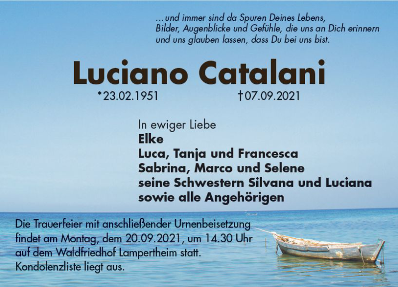  Traueranzeige für Luciano Catalani vom 15.09.2021 aus vrm-trauer