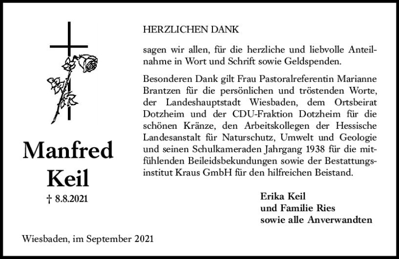  Traueranzeige für Manfred Keil vom 11.09.2021 aus vrm-trauer