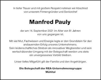Traueranzeige von Manfred Pauly von vrm-trauer