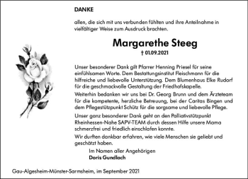 Traueranzeige von Margarethe Steeg von vrm-trauer