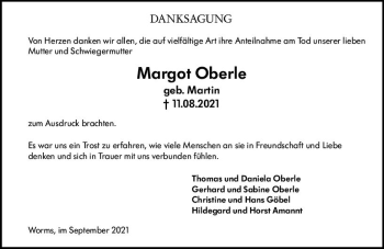 Traueranzeige von Margot Oberle von vrm-trauer