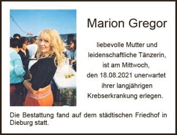 Traueranzeige von Marion Gregor von vrm-trauer