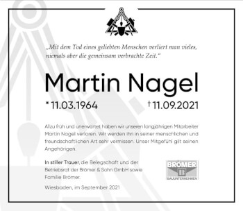 Traueranzeige von Martin Nagel von vrm-trauer