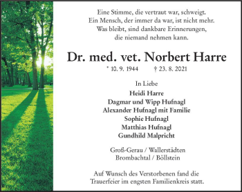 Traueranzeige von Norbert Harre von vrm-trauer