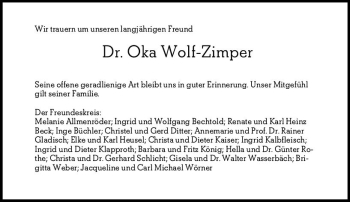 Traueranzeige von Oka Wolf-Zimper von vrm-trauer