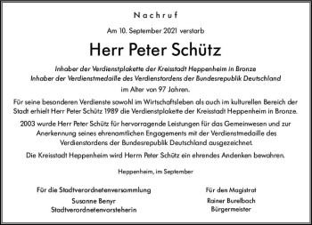Traueranzeige von Peter Schütz von vrm-trauer