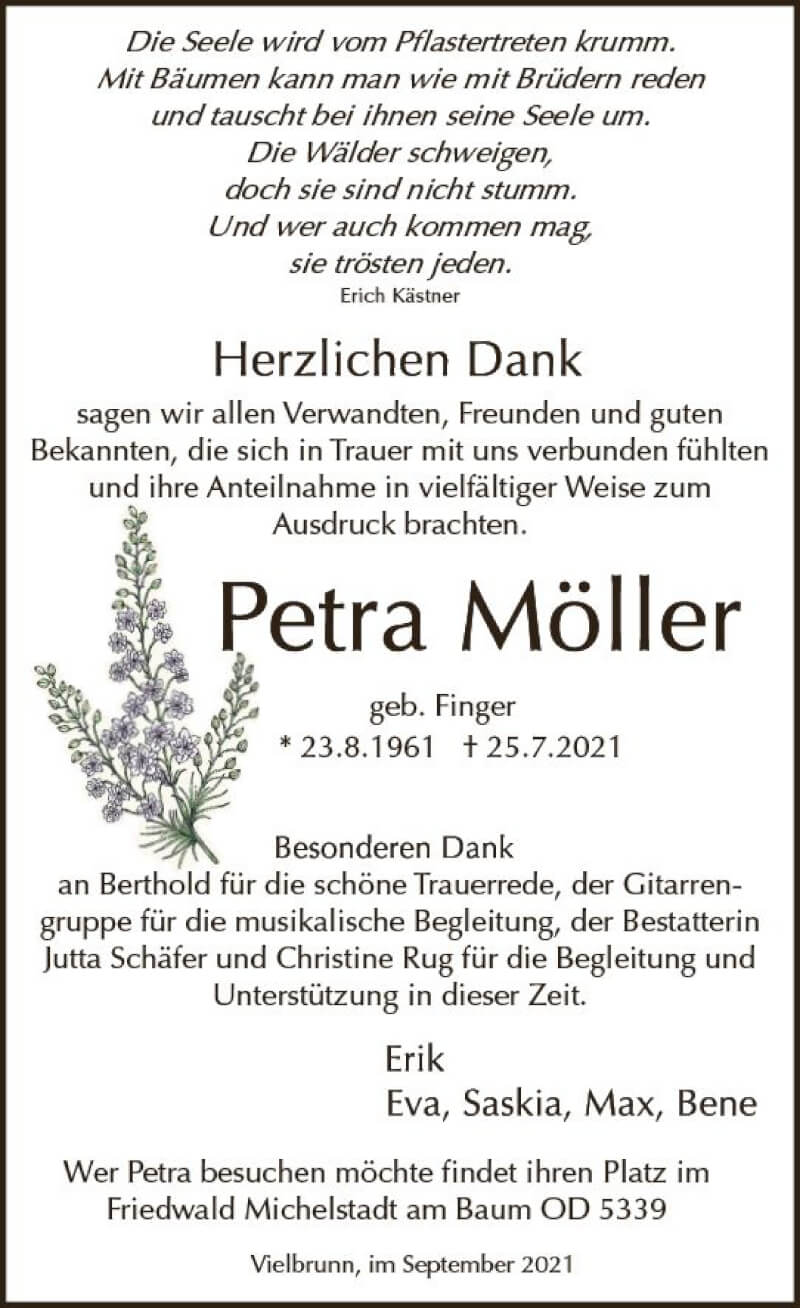  Traueranzeige für Petra Möller vom 18.09.2021 aus vrm-trauer