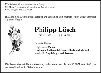 Traueranzeige von Philipp Lösch von vrm-trauer