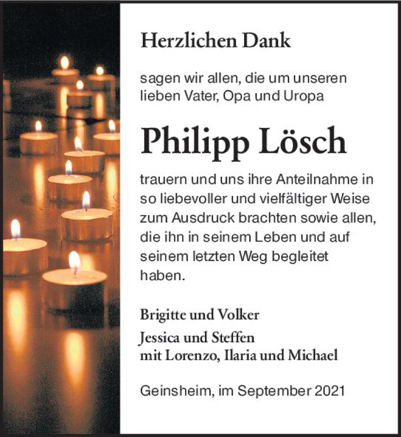  Traueranzeige für Philipp Lösch vom 24.09.2021 aus vrm-trauer