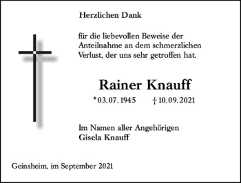 Traueranzeige von Rainer Knauff von vrm-trauer