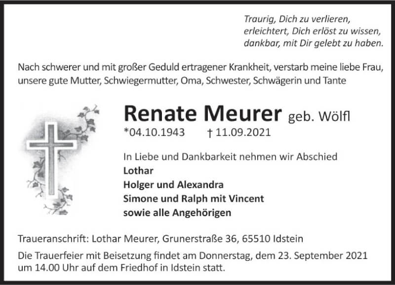  Traueranzeige für Renate Meurer vom 18.09.2021 aus vrm-trauer