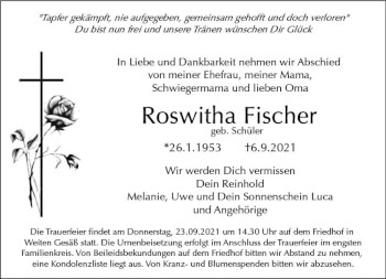 Traueranzeige von Roswitha Fischer von vrm-trauer