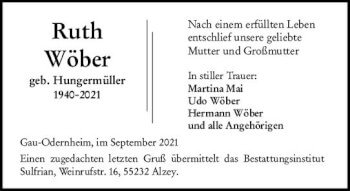 Traueranzeige von Ruth Wöber von vrm-trauer