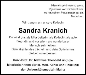 Traueranzeige von Sandra Kranich von vrm-trauer