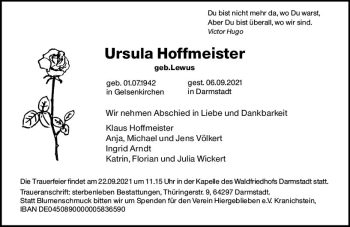 Traueranzeige von Ursula Hoffmeister von vrm-trauer