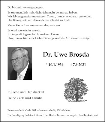 Traueranzeige von Uwe Brosda von vrm-trauer