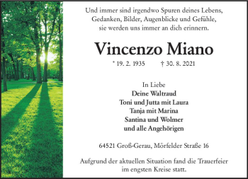 Traueranzeige von Vincenzo Miano von vrm-trauer