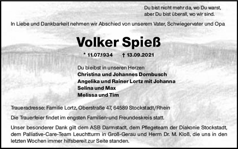  Traueranzeige für Volker Spieß vom 25.09.2021 aus vrm-trauer