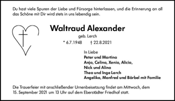 Traueranzeige von Waltraud Alexander von vrm-trauer