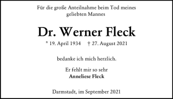 Traueranzeige von Werner Fleck von vrm-trauer