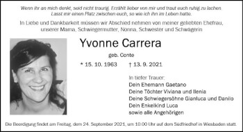 Traueranzeige von Yvonne Carrera von vrm-trauer