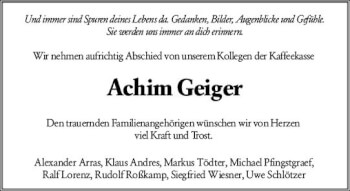 Traueranzeige von Achim Geiger von vrm-trauer Darmstädter Echo