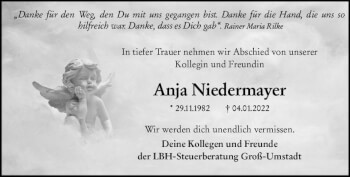 Traueranzeige von Anja Niedermayer von vrm-trauer Darmstädter Echo